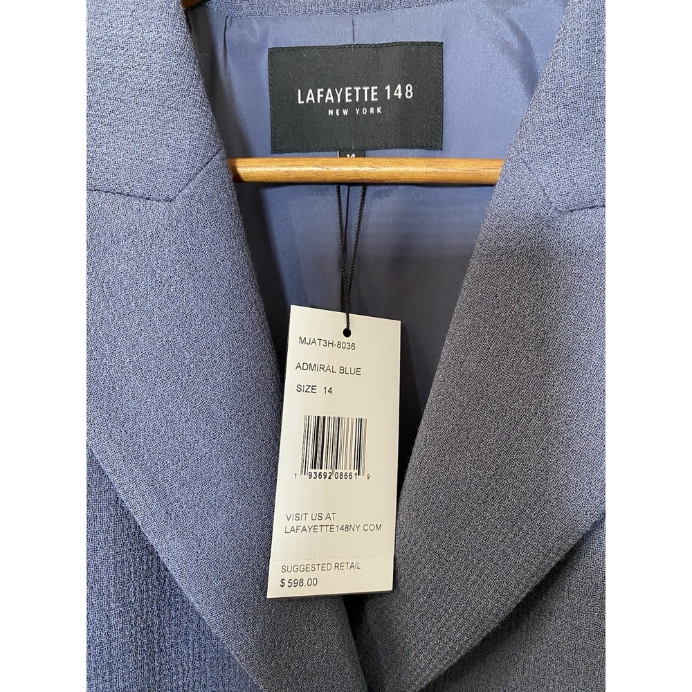 LaFayette 148 Blazer Womens Sz 14 Admiral Blue 100% Wool 2 Button‎ Textured $598 - Picture 4 of 8
